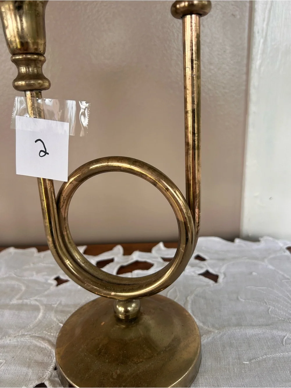 Brass French Horn Double Candlestick Holder Traditional Elegant Holiday